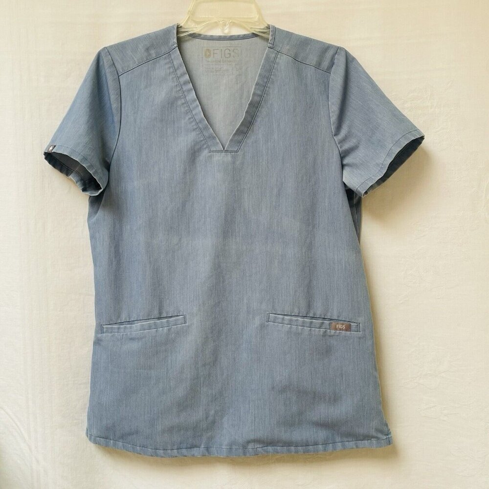 FIGS Womans Casma Scrubs Top SIze Small Blue Denim FW1100 Nursing Medical